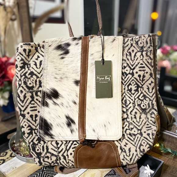 ❤️Myra Bag Backpack- patterned background with hairon top flap. NWT. main image 8